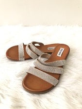 Steve Madden Slip-On 3-Band Sandals, Rhinestone  Silver Studded LOOMI, Womens 9