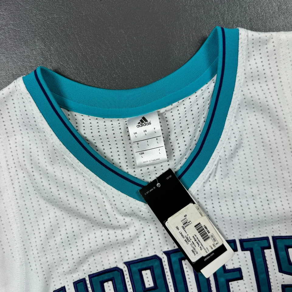 Camiseta deportiva 100 % auténtica Kemba Walker Adidas firmada Hornets talla L corte profesional malla # Foto 2 de 4