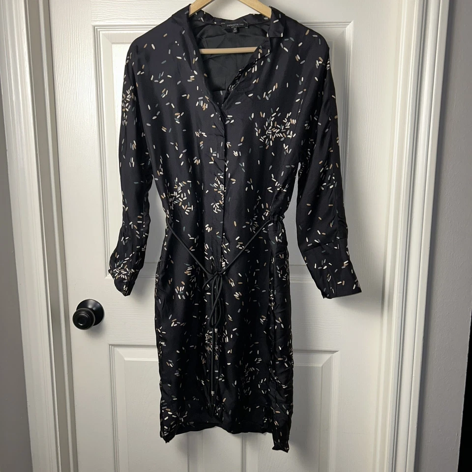 Lafayette 148 Black Multicolor Sprinkle Print Batwing Sleeve Silk Dress Medium - Image 2 of 4