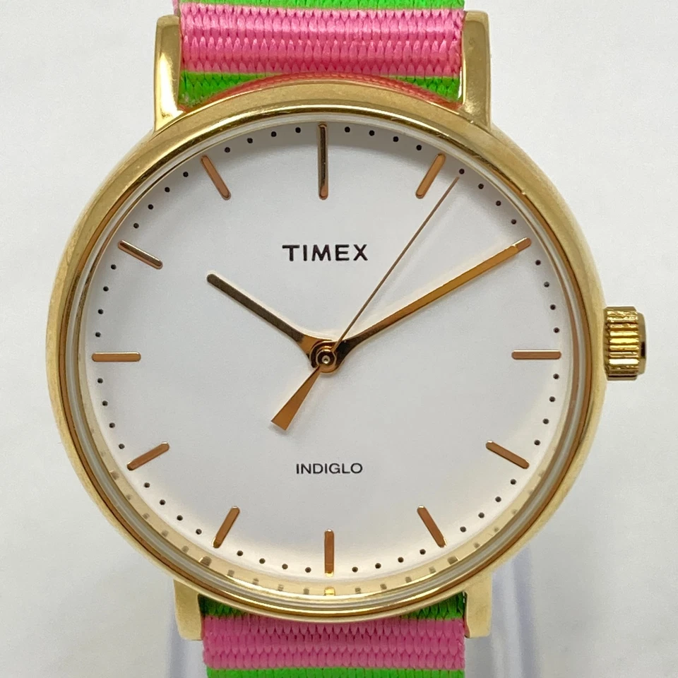 Timex Weekender Fairfield часы женщин 37 мм золотой тон Indiglo нейлона новый аккумулятор - Изображение 2 из 4
