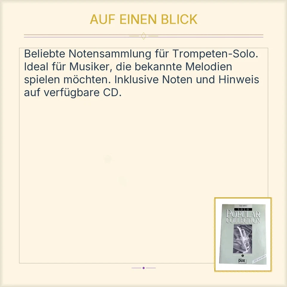 Edition DUX Trumpet Solo Popular Collection Band 1 Noten Musik Grün CD - Bild 3 von 4