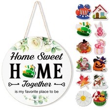 Interchangeable Welcome Sign Valentines Day Front Porch Modern Round Wood Wall