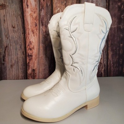 IUV Cowgirl Boots For Girls Western Mid Calf Riding Shoes White 6 Big Kid