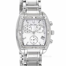 BULOVA Womens 16 Diamonds Watch, Chronograph Dial, Silver Stainless Steel Band