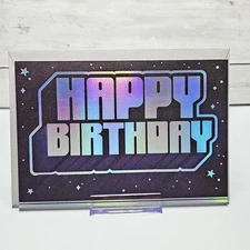 Hallmark Birthday Greeting Card 5x7 Black Silver Stars Top Fold For Guy