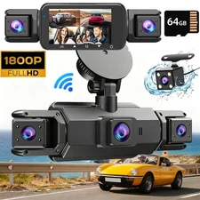 HD 1080P 360° Dash Cam 4 Channel Driving Recorder Car Front+Rear Camera +64GB