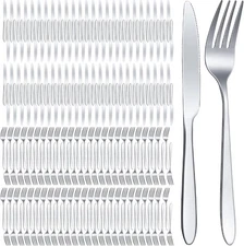 Nuenen 200 Pcs Forks and Knives Stainless Steel Silverware Set Include Silver 