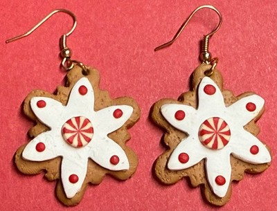 Hand-crafted CHRISTMAS COOKIE EARRINGS gingerbread with icing and peppermint