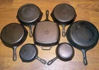 Vintage Cast Iron Cookware - 7 Pc Lot Griswold 704A, Unmarked Wagner Lodge &More