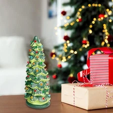 Resin Christmas Tree with Light Lighted Xmas Figurine Decorative Tabletop