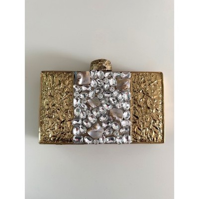 NWT Ramla Arya Handmade Clutch Small Gold Jeweled Embellished Evening