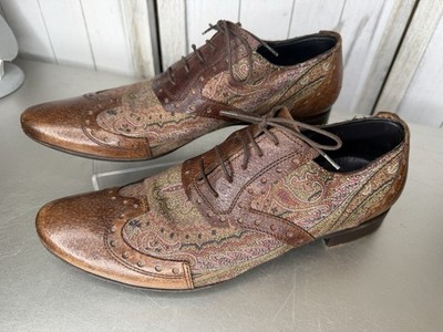 Etro Paisley Shoes Oxford Derby Leather & Multicolor Paisley Size 42 US 9