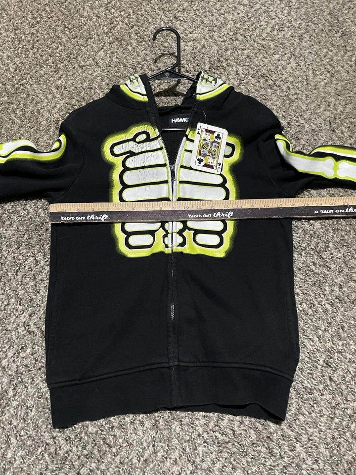 Tony Hawk Hoodie Esqueleto Brilho M Preto Ossos Neon Zíper Completo Gráfico Halloween - Imagem 3 de 4