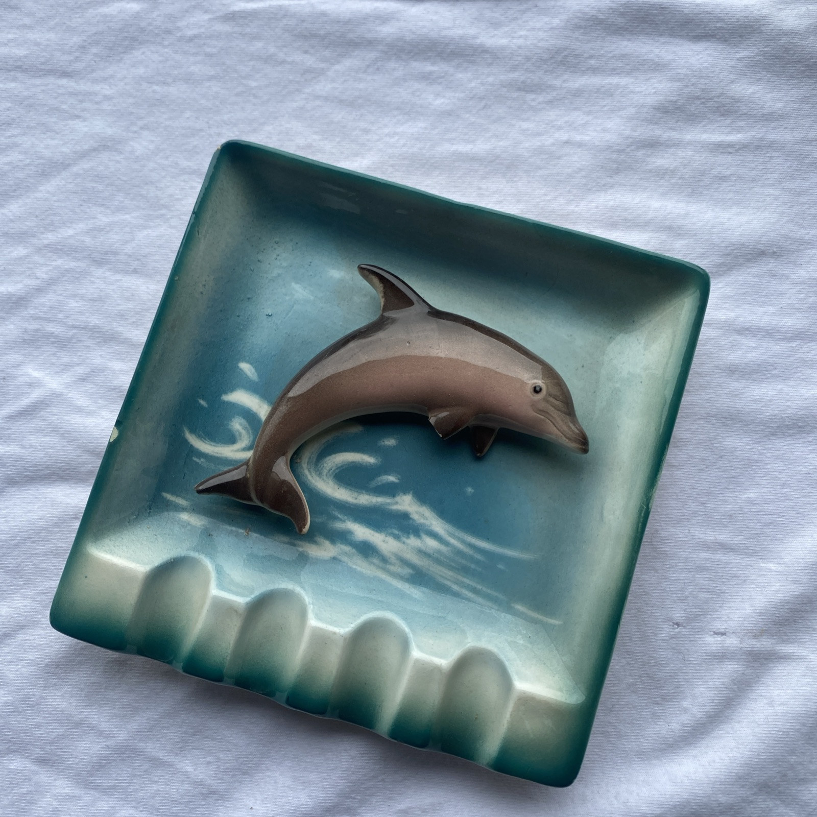 Vintage Ceramic Marine Life Dolphin  Ashtrays Japan