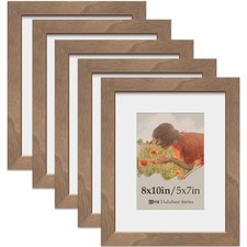 8x10 Picture Frame 5 Pack, Natural Wood Grain Brown Walnut  HD Glass, Displa...