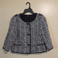 Talbots Women's Black White Tweed Blazer Jacket Career Office Old Money Sz 14