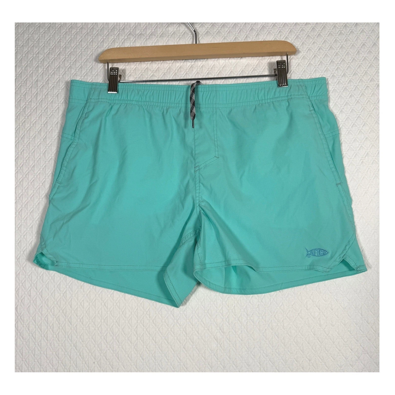 AFTCO Mens XL Drawstring Shorts Teal Blue Nylon Stretch Waist Beach Shorts