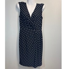 Lauren Ralph Lauren Polka Dot Ruched V-Neck Sheath Dress Black White Size 6