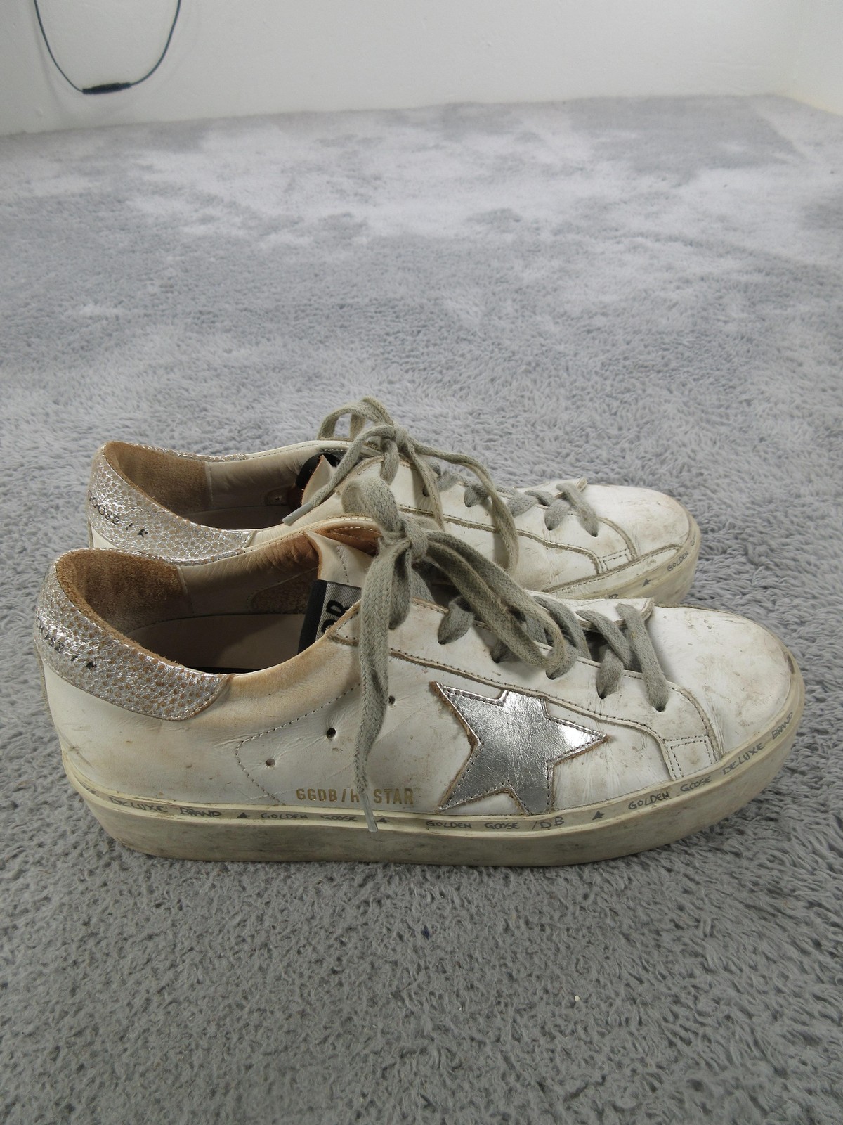 Golden Goose Shoes Womens Size 7 White Leather Hi Star Glitter Low Top Sneakers