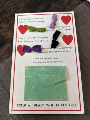 VTG BEAU Who Loves YOU Put Bow Envelope ELOPE Post Card ribbons Western Novelty