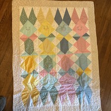 Vintage Handmade Hand Quilted Patchwork W Bunnies Baby Quilt 49x36 baby 108