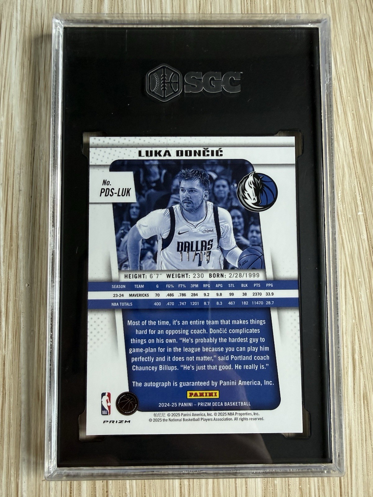 2024-25 Prizm Deca Luka Doncic Auto Green Shimmer #11/15 SGC 9 Auto 10 PDS-LUK view 3