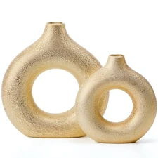 Set of 2 Donut Hollow Ceramic Vase Handmade Minimalist Boho ins Style, Modern...