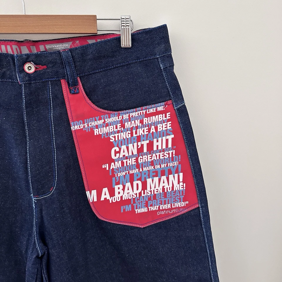 Винтажные Y2K Платиновые Шорты Fubu «Мухаммед Али» Мешковатые Джинсы - Графические - Мужские 36 - Изображение 3 из 4
