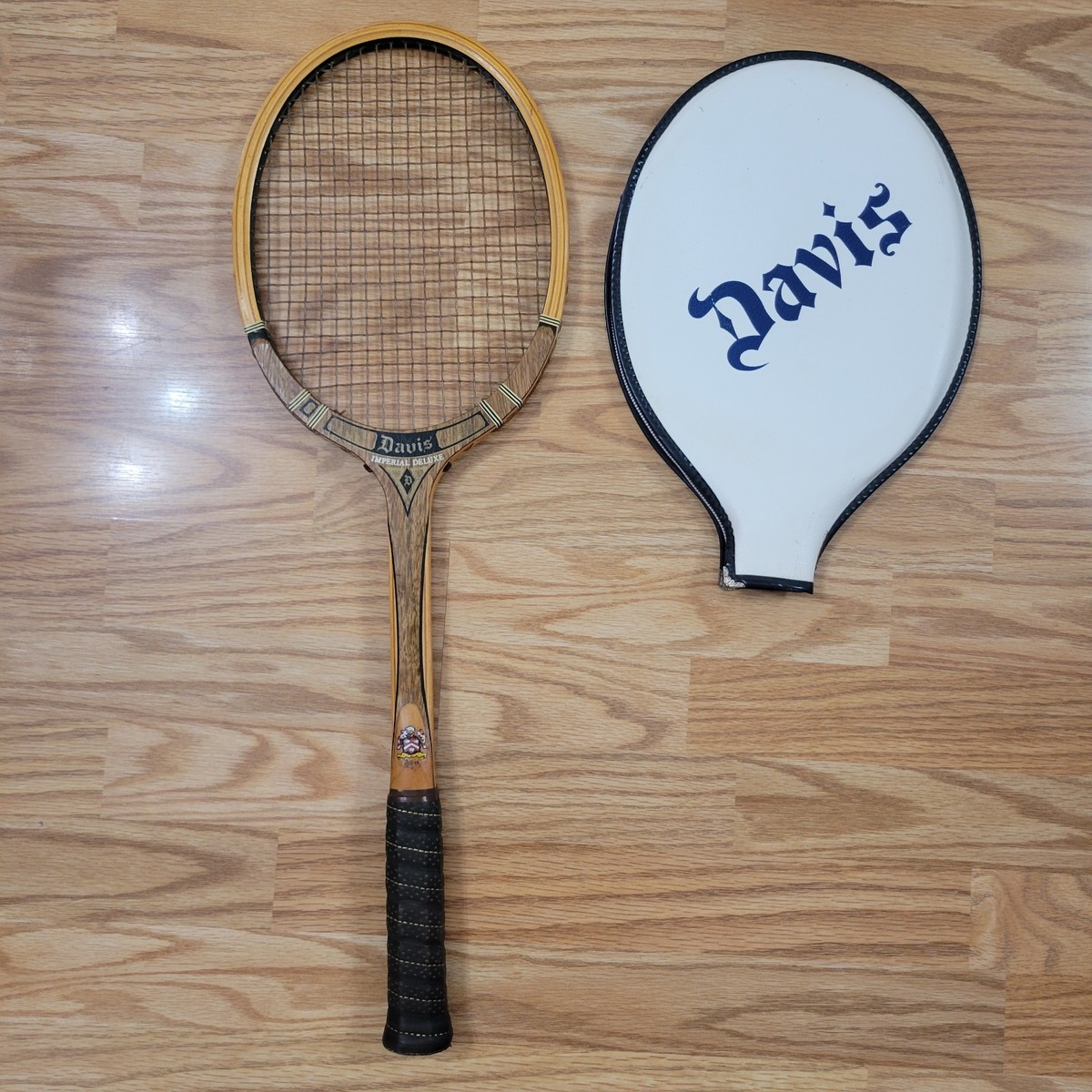Vtg Tad Davis Imperial Deluxe 5M Wooden Tennis Racket Victor Cover