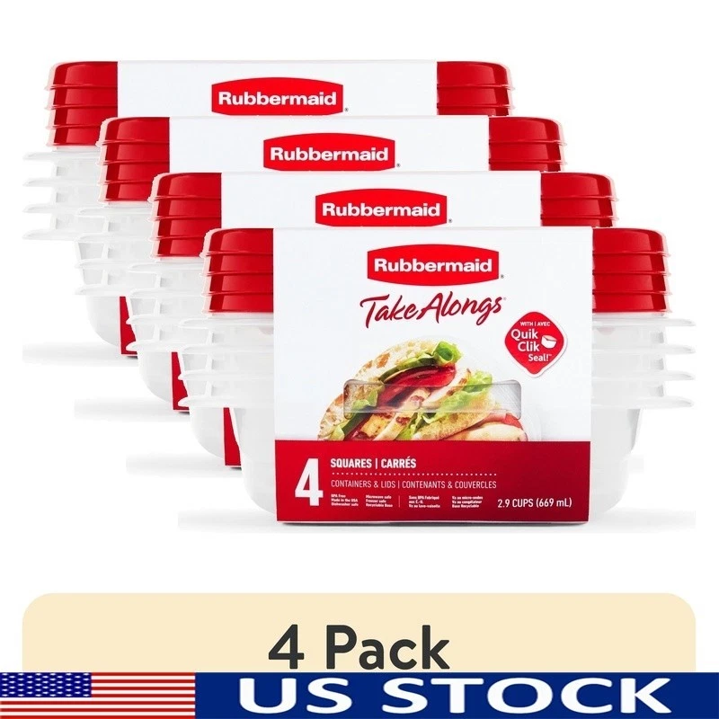 Meal Prep Food Storage Containers Stackable BPA Free 2.9 Cup 4 Pack W/ Lids New