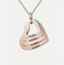 Personalized Heart Necklace Custom 1-4 Names Family Pendant Gift For Mom Her