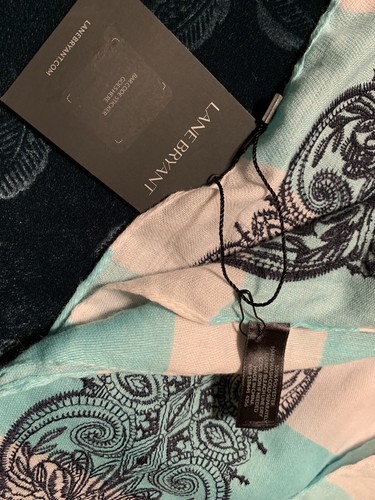 New Scarf/Wrap/Shawl/Hijab Rectangular Lane Bryant Aqua And White Stripe Black - Picture 4 of 4