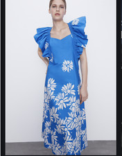 Zara PRINTED POPLIN DRESS TRF-Blue-2298/646-XS, S-NWT