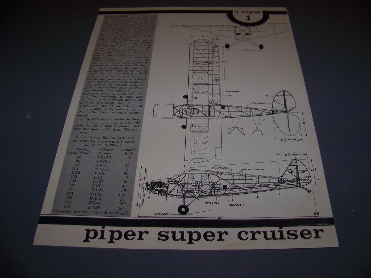 VINTAGE..PIPER SUPER CRUISER HISTORY..3-VIEWS/MEASURMENTS..RARE