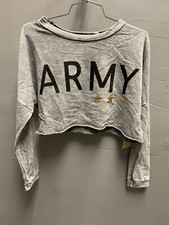 52 NWT Vintage Havana Brand Solid Gray with Army Graphic Crop Sweatshirt