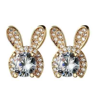 3Ct Lab Created Diamond Rabbit Shape Stud Earrings 14K Yellow Gold Finish