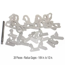 25 Pc Stainless Steel Radius Gage Set Fractional 1/64-1/2 Inch Gauge with Holder