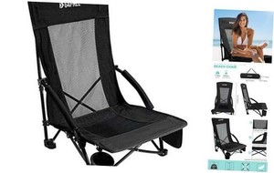 Upgraded Low Sling Beach Chair Concert Folding Chairs, Low and Black