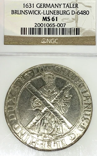 German States Brunswick-Luneburg 1631 Taler Coin Thaler NGC MS 61 VZ/STG UNC 