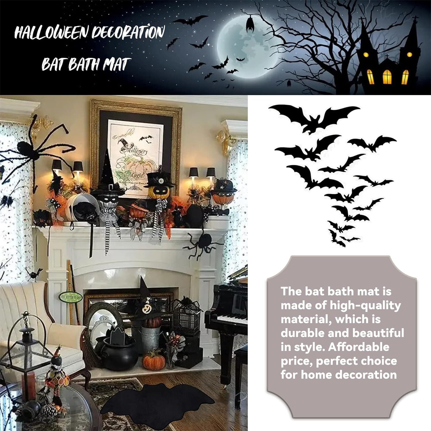 Halloween Bat Bath Mat 36X20 Home Decor Bats Bath Rugs for Bathroom Non Slip, Go eBay