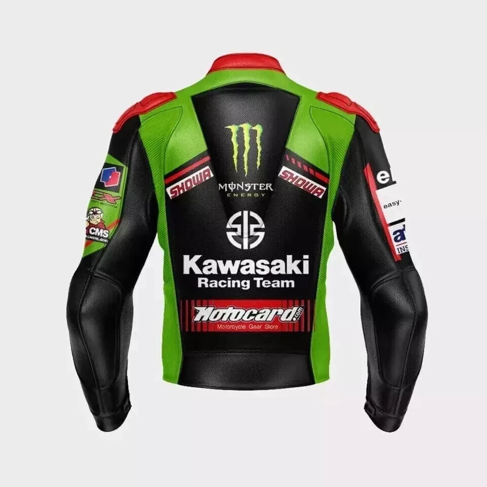 Chaqueta de cuero Kawasaki Racing Moto nueva chaqueta de motociclista Kawasaki Foto 3 de 4