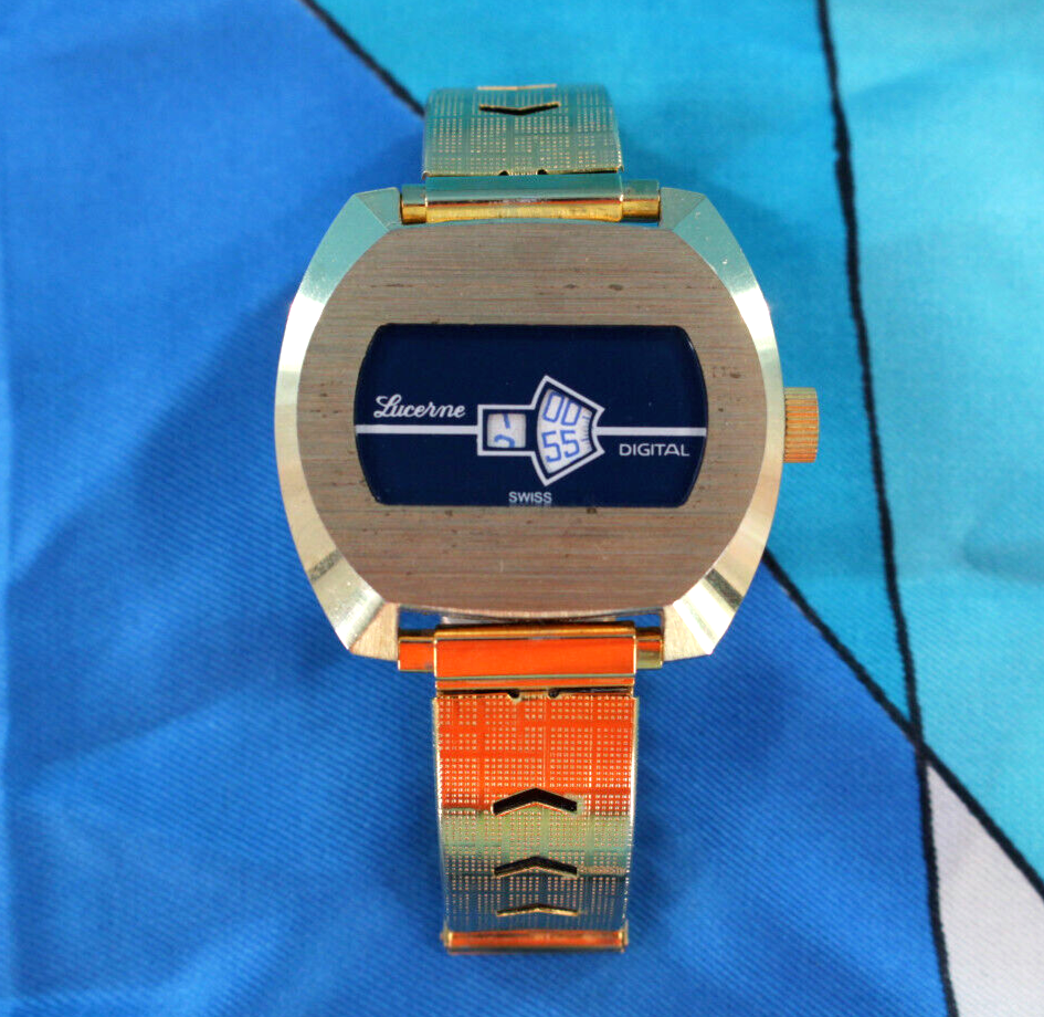 JAPANコカ・コーラ ＊エナメル七宝60sビンテージ＊ジャンボサイズバッヂ Vtg Men's 60s Gold Tone & Navy Lucerne Jump Hour Digital Watch