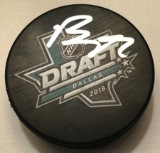 BRADY TKACHUK SIGNED 2018 NHL DRAFT PUCK W/CASE OTTAWA SENATORS COA
