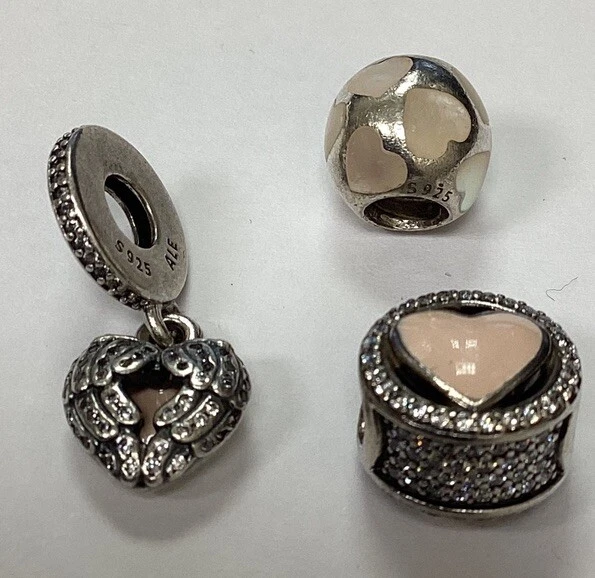 Genuine Pandora CZ Dangle Heart Locket, 2 X  Heart Charms, Fully Hallmarked - Image 2 of 2
