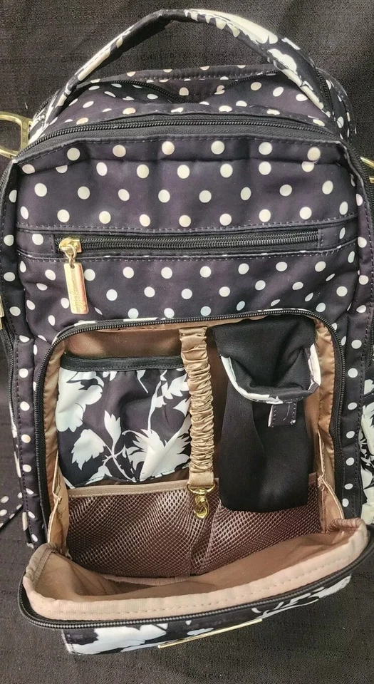 Mochila de pañales JuJuBe Be espalda derecha, The Heiress Polkadot negra usada en excelente estado Foto 4 de 4