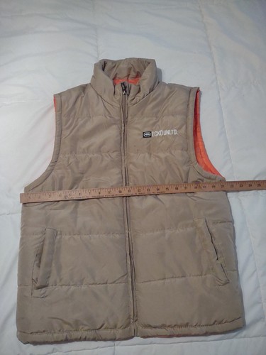 Vintage Ecko Unltd Unlimited Men's Medium Puffer Vest Tan/Orange Y2K Rhino Logo - Picture 14 of 15