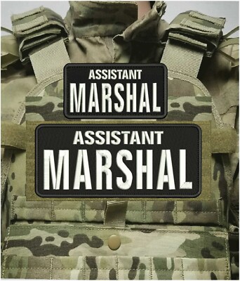 ASSISTANT MARSHAL EMB PATCH 4X10 & 2X5 HOOK ON BACK WHITE ON BLACK | eBay