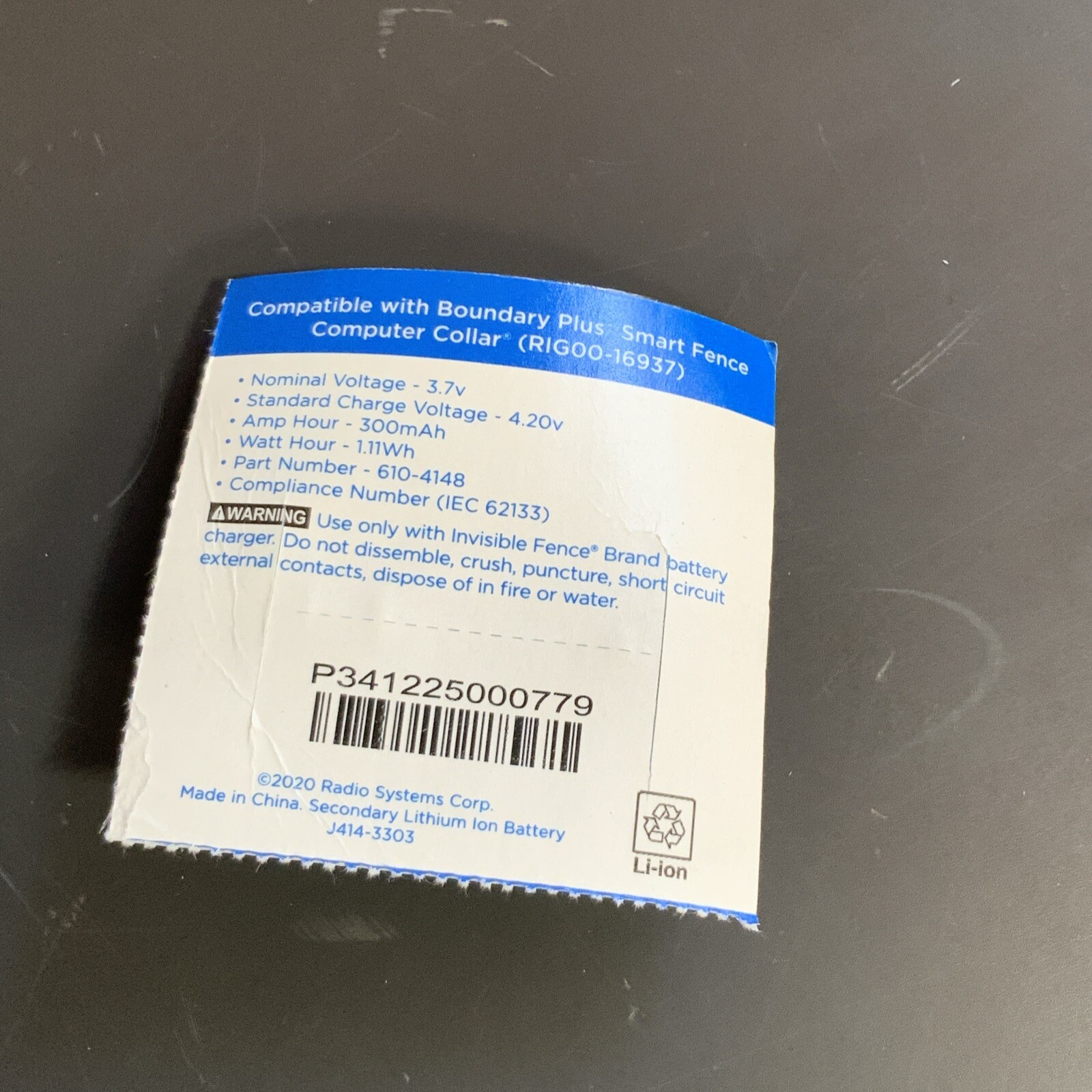 Invisible Fence Boundary Plus Smart System Collar Battery P/N 610-4148