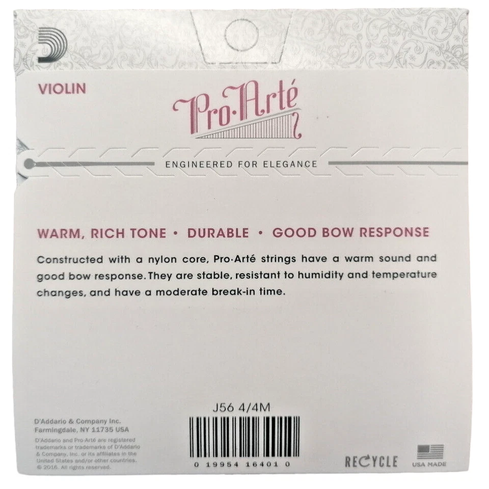 D'Addario Pro-Arte J56 4/4M Set 4 Corde Violino Nylon Tensione Media Violin - Immagine 3 di 4