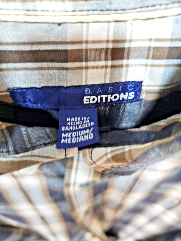 Camisa con botones Basic Editions para hombre talla M negra/marrón/marfil Foto 3 de 4